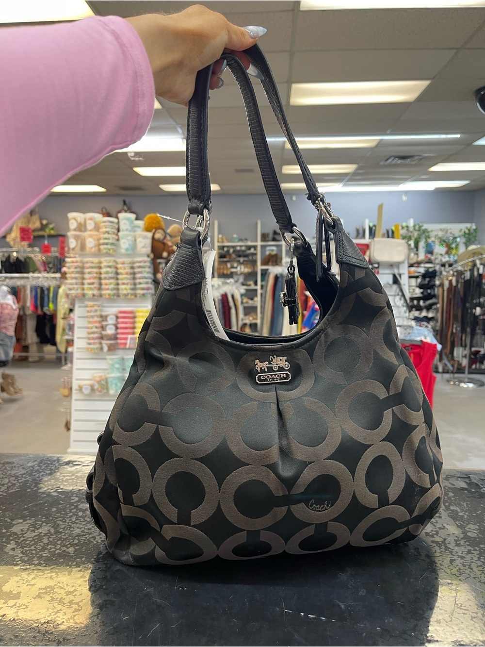 Coach Black & Dark Gray Signature Shoulder Bag